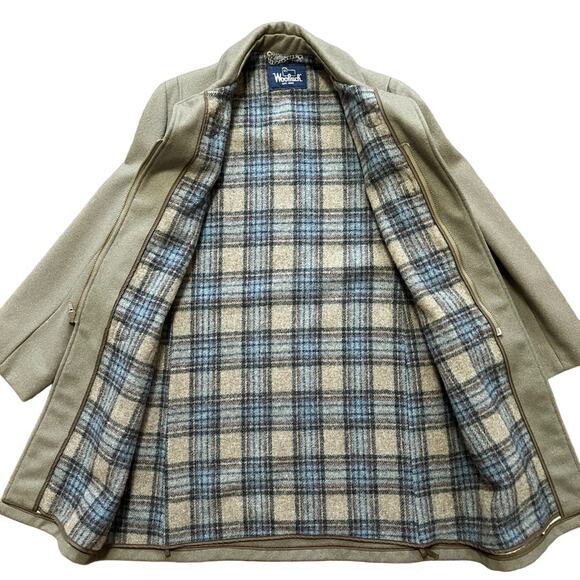 VTG WOOLRICH Pure Wool Duffle Coat in Taupe brown 60s 70s SZ 40 - Picture 6 of 10